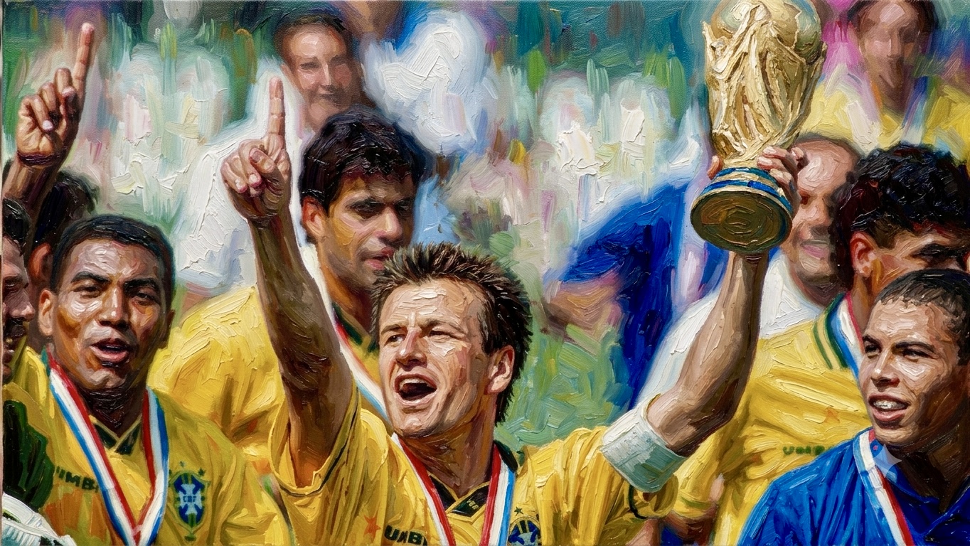 El capitán Dunga con la copa en mano lidera la vuelta olímpica del “Tetra”.