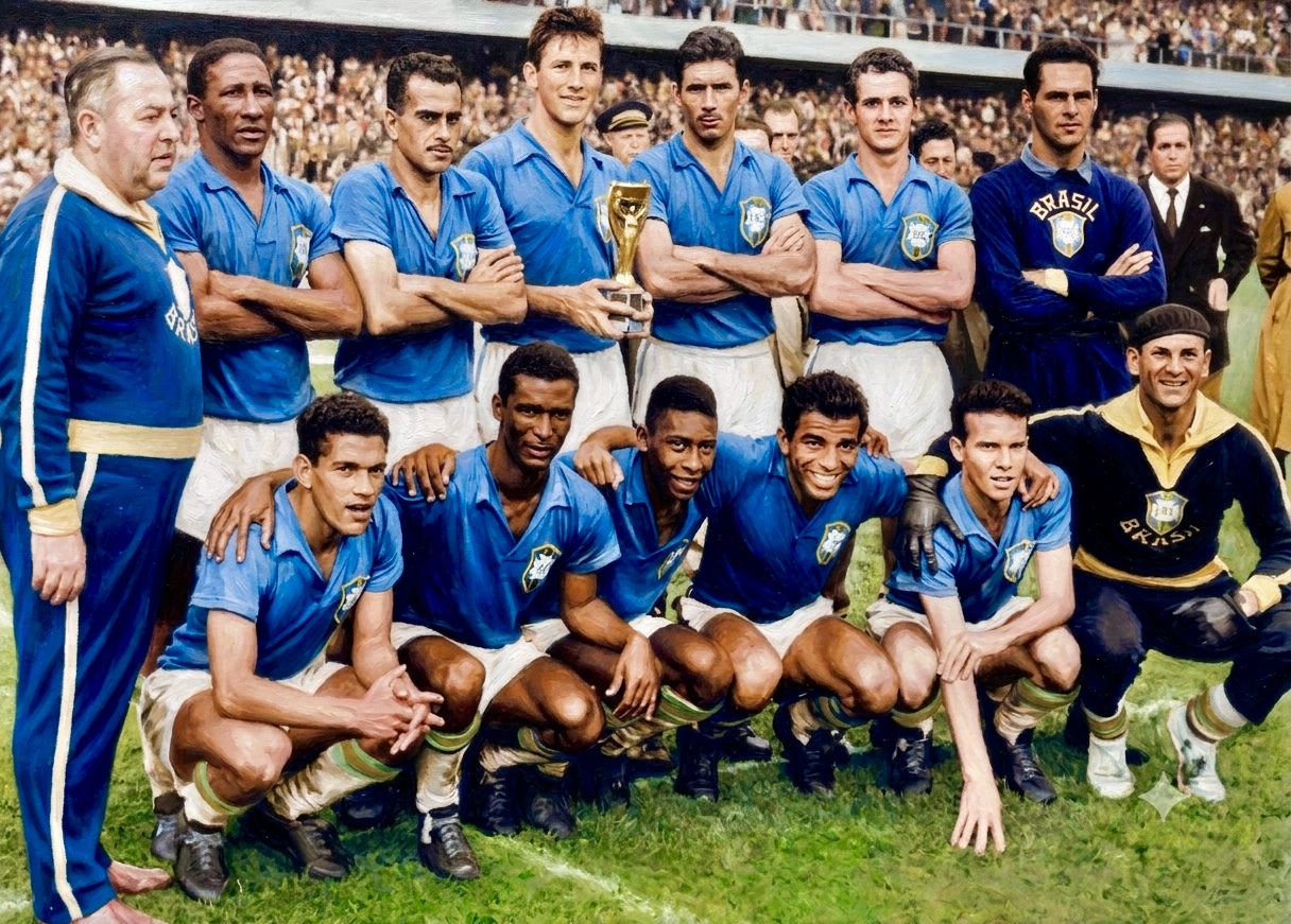 Brasil vistiendo camiseta azul tras su primera final mundialista.